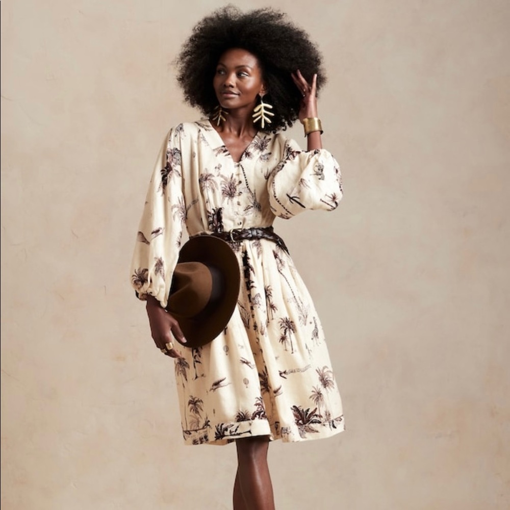Banana Republic Landscape Print Linen Dress Size Large NWT